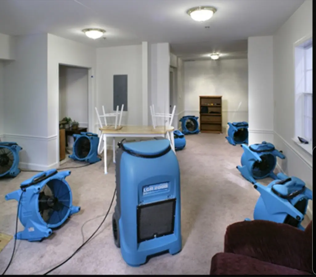 Air movers and dehumidifier setup for Water Damage Restoration in Valencia West